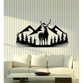 Vinyl Wall Decal Deer Animal Forest Hunting Mountains Nature Stickers Mural Large Decor (g3459) Black
