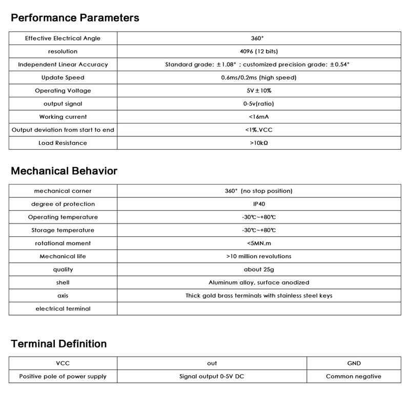 DEWIN Hall Sensor, Resolution of Hall Angle Sensor 0.088° 0-360°