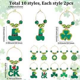 SUNNYCLUE 1 Box 20Pcs Wine Glass Charms Wine Glass Identifiers St Patricks Day Charm Irish Shamrock Charms Green Wine Markers Charms for Gathering Wedding Holiday Party Favor Drinks Decor Supplies