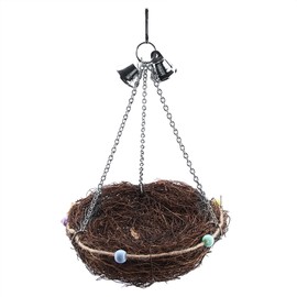 Rattan Birds Parrot Straw Nest Swing Hanging Toy with Bells Toys (27 x 20cm)