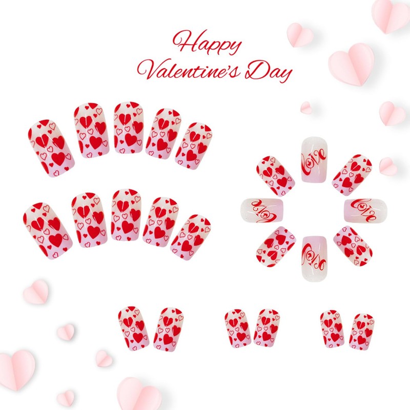 Vopintpy Red Love Heart Press on Nails Romantic Valentine's Day