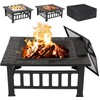 Saicool Outdoor Fire Pit 32-inch Wood Burning Pit Square Metal