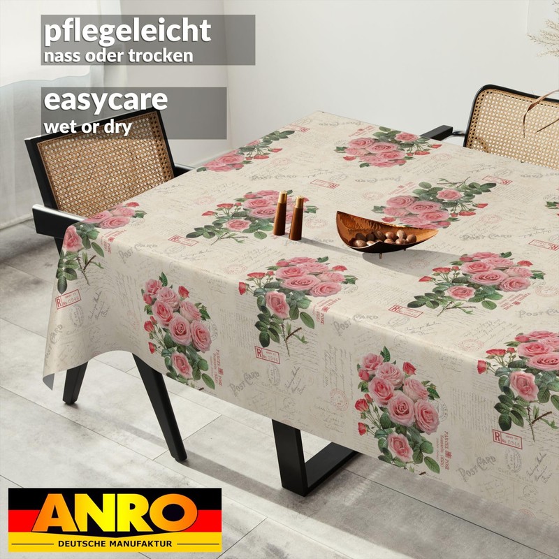 ANRO Oilcloth tablecloth, wax tablecloth, washable garden tablecloth, postcard, roses,