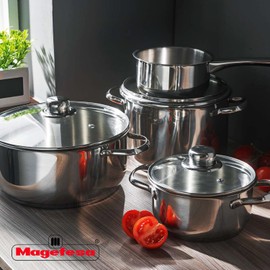 MAGEFESA ® Dux 7-Piece Stainless Steel Cookware Set, crafted from 18/10 stainless steel, suitable for all stovetop types, effortless to clean, and dishwasher safe