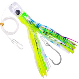 Fishing Lures Saltwater Trolling Lures Big Game Octopus Squid Skirt Trolling Lure Deep Sea Fishing Lure with Rigged Hooks for Marlin Tuna Wahoo (1Pcs Yellow-Green)