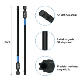 AXELORD 10-Piece Magnetic Torx Screwdriver Bit,1/4 "Hex Shank TT25 S2 Steel Security Torx Bit Tamper Proof Star Bit Set with CNC Machined Tips 6"Long