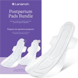 Lansinoh Postpartum Maxi Pads Bundle, 40 Count, Heavy Absorbency Overnight Pads with Wings, Includes 2 Sizes for Extra Protection, Postpartum Essentials