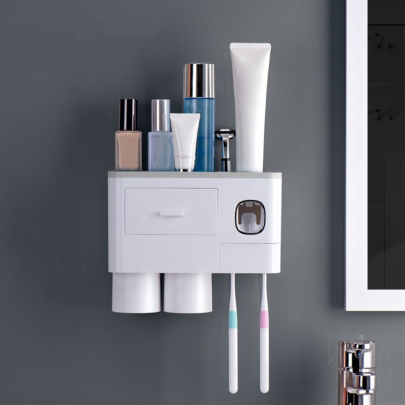 Wall Mounted Toothbrush Holder Multi Function Magnetic Absorption Bathroom Storage