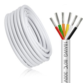 LightingWill 5 Meter 18AWG 6x0,75mm2 Elektrischer Kabel, 6 Adriges Kabel 5V/12V/24V/300V Wei? Verzinntes Kupferkabel, Flexibel und Weich Niedrige Impedanz Hohe Temperaturbest?ndigkeit Verl?ngerungskabel