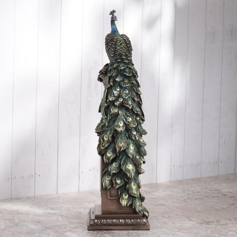 Veronese Design 13 5/8 Inch Peacock Perching On Column Vase