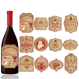 24 Pcs Christmas Wine Bottle Label Stickers - Retro Vintage Wine & Champagne Labels for Christmas Party Supplies