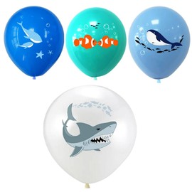 Yamibobo 24Pcs/Set Cartoon Sea Animals Balloons, Blue, Balloons, Under the Sea Birthday Party Latex Balloons, Ocean Theme for Boys Girls, Marine Creatures Beach Party Favors Supplies