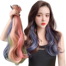 SATPULOT One-Touch Curly Hair Extensions, Colorful Extensions, Long Wig, Curls, Grady Color, Hair Arrangement, Hair Accessories, Women's Hair Extension, Colorful Extension, Wig, One-Touch Clip, Easy Installation, Cosplay Heat Resistant, Party Fashion (Grapefruit Pink), 100% Heat Resistant Fiber, Length: Approx. 21.7 inches (55 cm), Width: Approx. 1.2 inches (3 cm)
