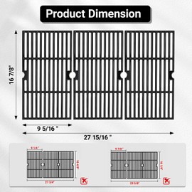 16 7/8" Porcelain Enameled Cast Iron Grill Cooking Grates Replacement for Charbroil 463441312 463432215 463461613 463436214 463436215 463441514 463440109 463436213 463420508 Gas Grill Grate Parts