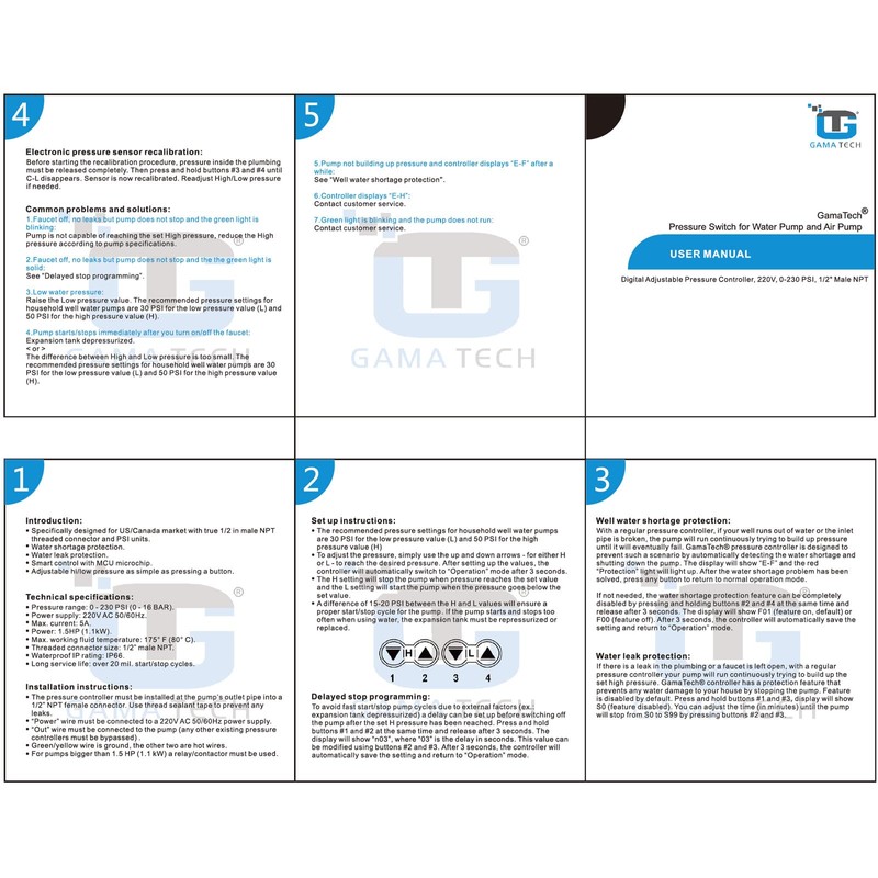 GamaTech Pressure Switch for Water Pump and Air Pump, Digital