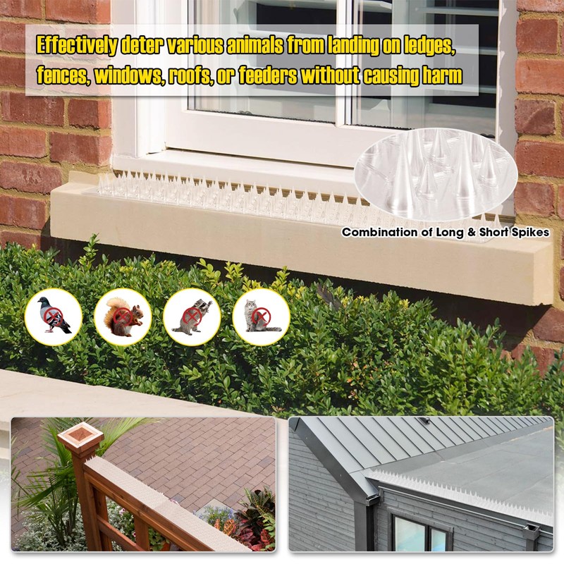 Touri Upgraded 24 Pack Clear Bird Spikes, Transparent PVC Bird