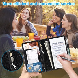 ACdream ACdream Server Books for Waitress with Zipper Pocket, Guest Book Note Pad, Cute Pocket Leather Money Organizer Wallet, Cash Check Bill Receipt Holder Presenter, Waiter Accessories Fit Server Apron, Glitter Black