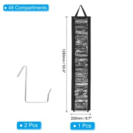PATIKIL 48 Compartments Vinyl Roll Holder, Vinyl Storage Organizer Wall Mount/Over Door Roll Storage with 2 Hooks and Hanging Strap for Home Room, Black