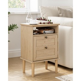 Apetaccat Nightstand, Boho Night Stand with 1 Drawer, Modern Side Accent Table with Open Shelf, Wooden Top Bedside End Table for Bedroom, Living Room, Natural