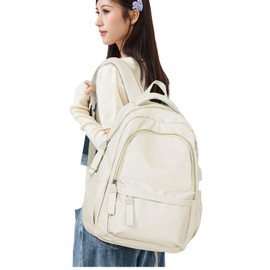 SEAFEW School Backpack Girls Teenager School Bag Backpack Women's 14 Inch Laptop Backpack Lightweight School Bag College Campus Backpack Nylon Waterproof Casual Work Travel Daypack, A4 Beige