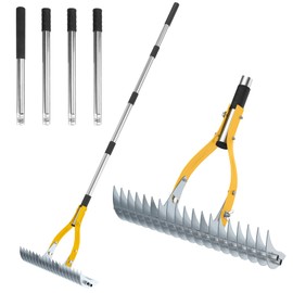 TOOVEM Thatch Rake, Lawn Thatching Rake with Heavy Duty Steel Tines & Ergonomic Handle, 70-Inch Professional Dethatching Rake for Effective Lawn Care, Garden & Yard Tool