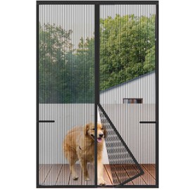 Risareyi Magnetic Screen Door Heavy Duty, Front Door Screen Magnetic Closure Thicken Tear-Resistant Mesh Keep Bugs Out, Black - Net Curtain Itself Size 30" x 94"