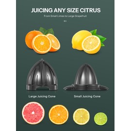Professional Brushed Stainless Steel Electric Citrus Juicer, 2 Interchangeable Cones for Orange, Lemon & Grapefruit, Easy Clean, Durable Design & Effortless Operation