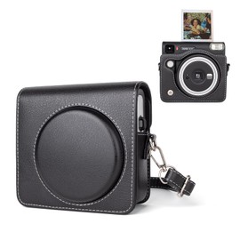 HIYQIN - Funda protectora compatible con cámara instantánea Fuji Instax Square SQ40, Negro clásico., Funda de piel para cámara Fuji Square Sq40