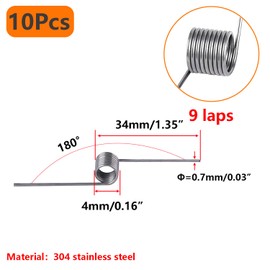 Qrity Pack of 10 Small Torsion Springs Made of 304 Stainless Steel, Torsion Springs with 0.7 mm Wire Diameter, Outer Diameter 4 mm, 9 Rounds, 180° Deflection Spring