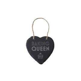 CGB Giftware | Rustic Slate Heart Hanger With Slogan 'Baking Queen' | Jute Ribbon Hanger | GB07770