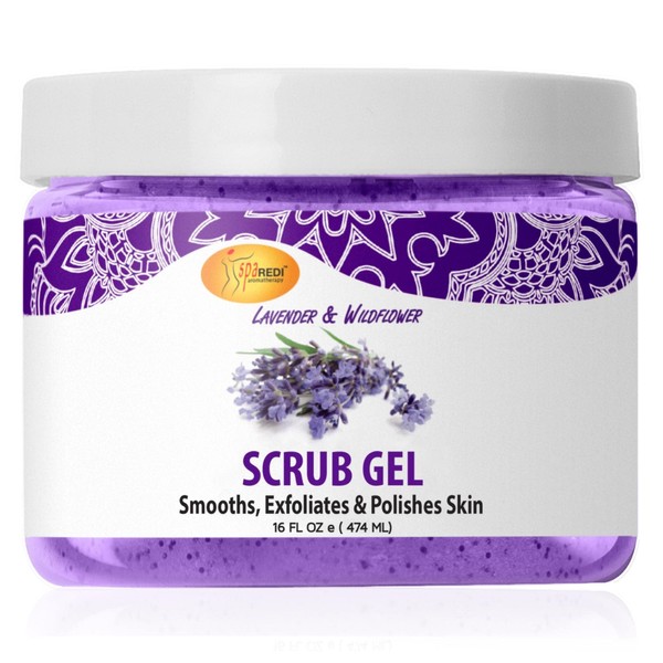 SPA REDI – Exfoliating Scrub Pumice Gel, Lavender and Wildflower, 16 Oz - Manicure, Pedicure and Body Exfoliator Infused with Hyaluronic Acid, Amino Acids, Panthenol and Comfrey Extract
