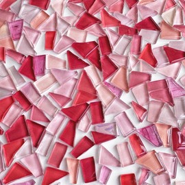 Hengyisha 250g Glass Mosaic Tiles for Crafts, Stained Glass Supplies, Stained Glass Kits for Adults, Stepping Stone Kit, Multi Pink Colors and 0.4 Inch Irregular Shapes