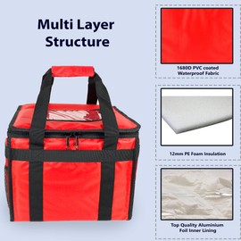 HFB30L Heat Storage Bag for Pizza Snack Restaurant Picnic Indian Chinese Kebab Catering Delivery Bag Thermal Insulated 32x32x30cm Red
