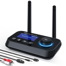 Ainostone Bluetooth Transmitter Receiver 3-in-1 Bluetooth 5.0 Audio Adapter for 2 Headphones with Dual Antenna Bypass Volume Control LCD Display 3.5mm Aux/Optical/RCA for Home Stereo TV Speaker PC