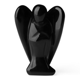 GUJOXILA Black Obsidian Crystal Angel Healing Crystals Gifts Guardian Angel Gifts for Women Angels Ornament Reiki Grief Pocket Cute Small Angel Gift 1.5”