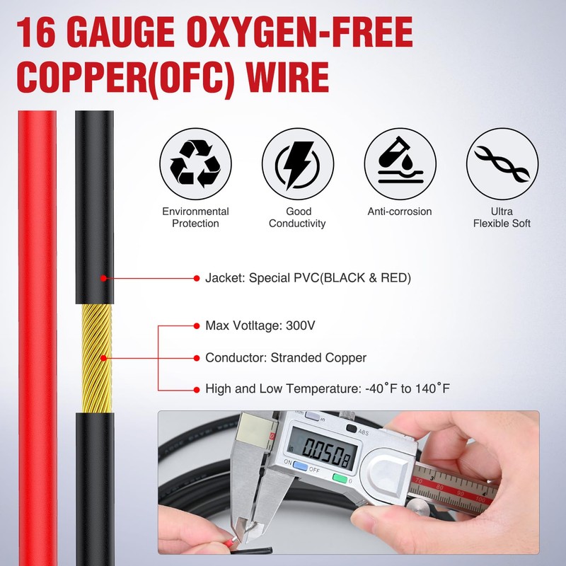 Nilight 30FT 16AWG Oxygen-Free Copper Wire Red Black Electrical Wires