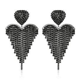 Clearine Tassel Rhinestone Heart Earrings Dangle for Women Long Chandelier Crystal Tassel Earrings for Wedding Party Prom, Crystal