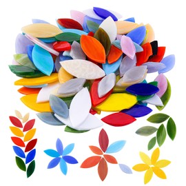 Mogokoyo 200g Petal Mosaic Tiles Mixed Colored Hand Cut Assorted Size Stained Glass Flower Leaves Tiles for DIY Art Craft Decoration