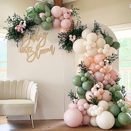 Baby in Bloom Balloon Arch Kit 139pcs Pastel Sage Green and Pink Balloon Garland for Boho Baby Shower Birthday Party Decoration