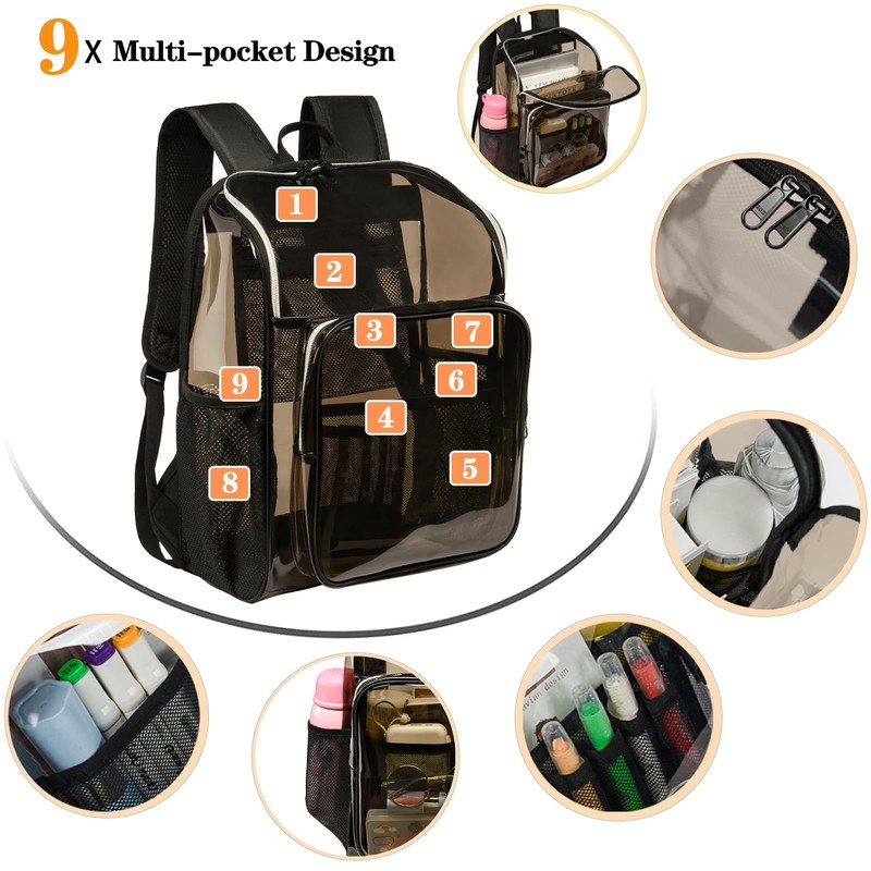 KUI WAN Clear Backpack, Extra Large Transparent Bookbag for School