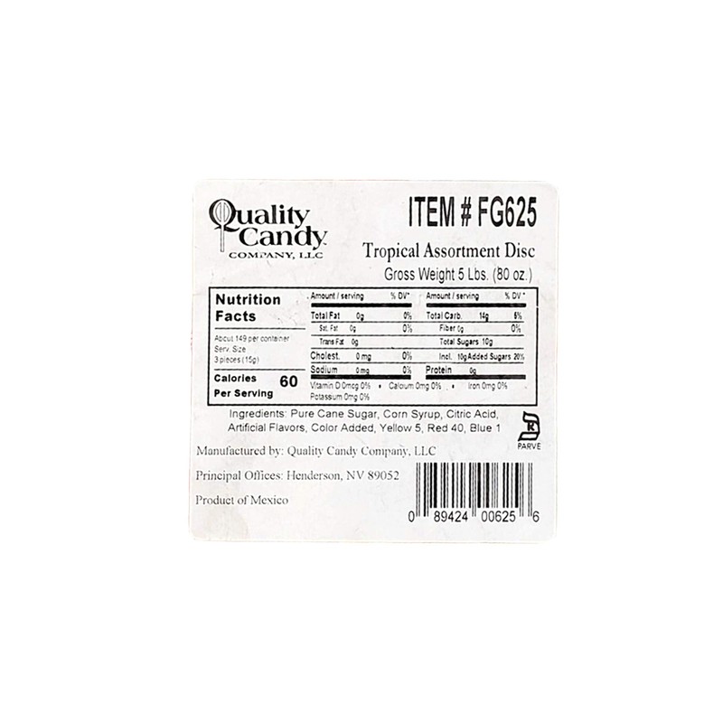 Quality Candy Company Tropical Fruit Discs, 5 Pounds