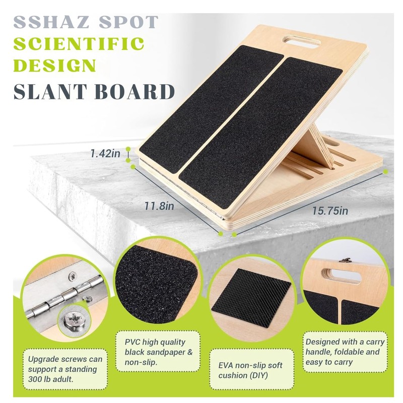 SSHAZ SPOT Professional Wooden Slant Board for Calf Stretching, Portable