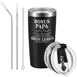 Livole Stepdad Gift, Thank You Bonus Dad, Birthday Gift for Stepdad, Father's Day, Christmas, Dad, 20 oz / 600 ml, Double-Walled Stainless Steel Wine Cup with Lid and Straw Brush, Gift Box