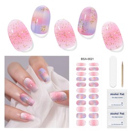 DUKASOU Gel Nail Strips No UV Light Needed, 22Pcs Colorful Gel Nail Stickers for Women, Long Lasting Nails Polish Strips, Easy to Apply & Remove