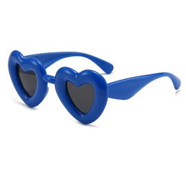 Long Keeper Inflated Heart Sunglasses - Trendy Love Heart Shaped Sunglasses Polarised narrow Lens Thick Frame Fashion Party Sun Glasses for Women Men