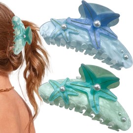 2PCS Starfish Claw Clip for Women, Acetate Hair Clip No-Slip Claw Clips for Thick Hair Beach Stylish Hair Accessories Gifts for Girls