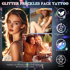 Prreal Glitter Freckles Face Tattoo 16PCS, Gold Freckle Tattoos Face Glitter Metallic Holographic Laser Freckles Sticker Waterproof, Sparkle Freckle Temporary Tattoos Makeup Festival Rave Accessories