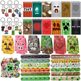 KEVRDRT Miner Video Game Party Bags, Miner Children's Birthday Party Favours, Pixel Party Bags Children with Bracelets, Key Chain, Gift Bags, Stickers, Gamer Theme Party Accessories, 98 Pieces