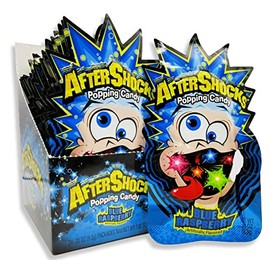 Foreign Candy Aftershocks Blue Raspberry Popping Candy Minis, 0.33 Ounce Packs - 24 Count Display Box