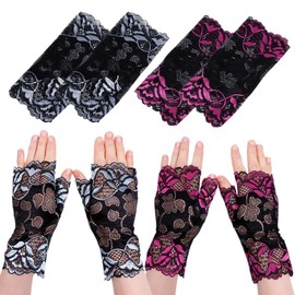 Getrays Women's UV Protection Gloves, 2 Pairs Short, Floral Pattern, Lace Gloves, Sun Protection, Breathable, Fingerless Gloves, Anti-Slip, UV Protection, Driving Gloves, For Commuting To Work, b